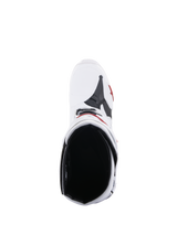 Alpinestars Tech 10 Supervented Boots, Motocross Boots, White and Bright Red, top-down view showing the interior mesh lining and ventilated upper construction, high-performance off-road racing gear