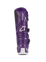 Alpinestars Tech 7 Boots, Motocross Boots, Purple, rear view showcasing white Alpinestars logo and Tech Series heel branding, black buckle closures, durable TPU and synthetic construction for off-road racing