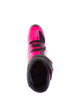 Alpinestars Tech 7 Boots, Motocross Boots, Diva Pink and Black, top-down view looking into the interior lining, showing the pink TPU outer shell and buckle detail, engineered for off-road performance