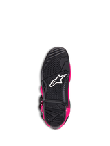 Alpinestars Tech 7 Boots, Motocross Boots, Diva Pink and Black, bottom view of the outsole showing the black textured rubber sole, white Alpinestars logo, and wear limit indicator, high-performance off-road footwear