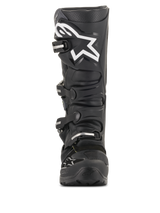 Alpinestars Tech 7 Enduro Drystar® Boots, Black Motocross Boots, front view featuring a large white star logo on the shin, four-buckle closure system, durable TPU construction for enduro and off-road riding
