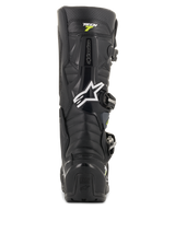 Alpinestars Tech 7 Enduro Drystar Boots, Black and Gray Motocross Boots, rear view featuring the white Alpinestars logo and 'Tech 7' branding, rugged TPU heel protection and reinforced construction for off-road durability