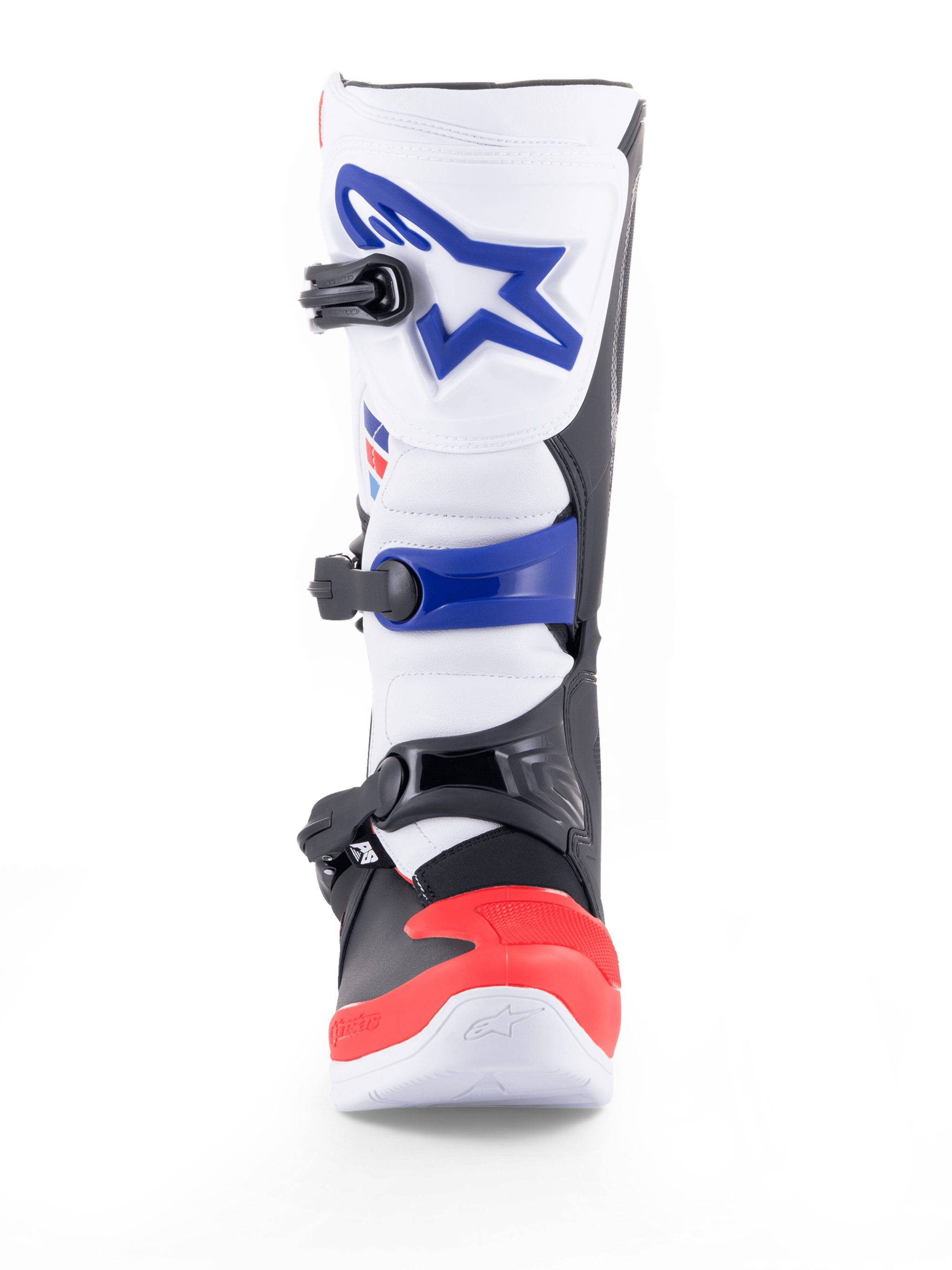 Alpinestars Tech 3 Boots, motocross and off-road motorcycle boots in white, bright red and dark blue, with TPU protection, microfiber upper and triple buckle closure, CE certified