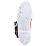 Alpinestars Tech 3 Boots, White Bright Red Dark Blue, close-up of the white high-grip rubber outsole with textured tread and debossed logo, designed for motocross and off-road performance.