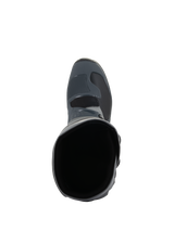 Alpinestars Tech 3 Boots, Motocross Boots, Dark Gray Light Gray and Black, Top-down view looking into the boot opening, featuring textured toe box and durable microfiber construction, designed for off-road performance