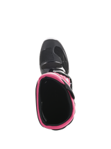 Alpinestars Women Stella Tech 3 Boots, Motocross Boots, Black White and Pink, top-down view showing pink interior collar and toe shell, durable footwear for off-road racing