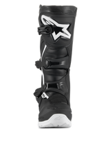 Alpinestars Tech 3 Enduro Waterproof Boots, Motocross and Enduro Boots, Black and White, frontal view featuring a large white star logo on the TPU shin plate, triple buckle closure system, and rugged white sole for off-road traction.