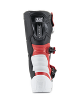 Alpinestars Youth Tech 3S Boots, Motocross Boots, White Black and Bright Red, rear view showing 'TECH SERIES' branding, reinforced heel and calf protection, durable microfiber construction for off-road racing