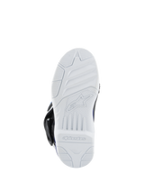Alpinestars Kids Tech 3S Boots, Motocross Boots, White rubber outsole, textured tread for off-road grip, featuring the Alpinestars logo and wordmark on the bottom.