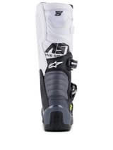 Alpinestars Tech 5 Boots, Motocross Boots, Black Dark Gray White, rear view showing white upper with Tech 5 branding, gray accordion flex zones, and black heel guard with Tech Series logo