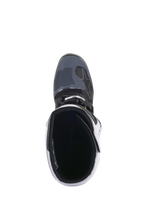 Alpinestars Tech 5 Boots, Motocross Boots, Black Dark Gray and White, top-down view looking into the boot opening, showing the cushioned interior and textured toe box, professional protective footwear for off-road racing