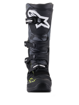 Alpinestars Tech 5 Motocross Boots, Black and Cool Gray with Yellow Fluo, front view with camo panels and star logo.
