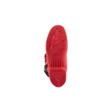 Alpinestars Tech 5 Boots, Motocross Boots, bottom view showing the Bright Red sole, textured dual compound tread pattern with embossed Alpinestars logo and branding, designed for off-road performance