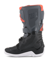 Alpinestars Youth Tech 7S Boots, Motocross Boots, Black Dark Gray and Red Fluorescent, side profile view featuring protective TPU panels, Tech Series branding, and white sole