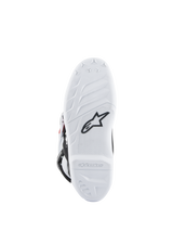 Alpinestars Youth Tech 7S Boots, Motocross Boots, White sole with black Astars logo, textured grip pattern, durable compound material for off-road performance