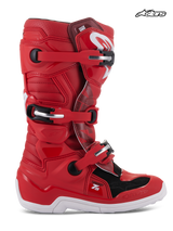 Alpinestars Youth Tech 7S Boots, youth motocross off-road boots, red and white, CE certified with buckle closure system and pivot design, side profile view