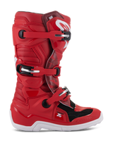 Alpinestars Youth Tech 7S Boots, Motocross Off-Road Boots, Red with Black and White accents, Multiple Buckle Fastening System, Textured Protection Panels, White Sole, Reinforced Structure for Youth Riders