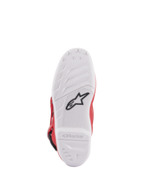 Alpinestars Youth Tech 7S Boots, Sole View, White compound sole with black star logo, high-grip rubber patterning for superior durability and feel, embossed Alpinestars branding on heel