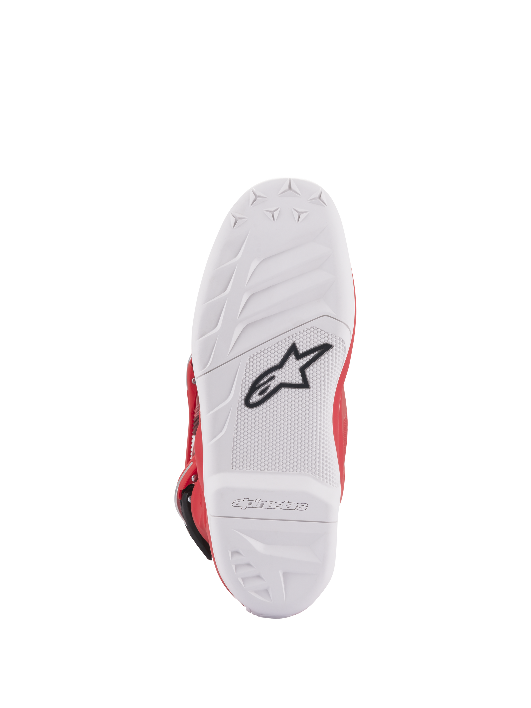 Alpinestars Youth Tech 7S Boots, Sole View, White compound sole with black star logo, high-grip rubber patterning for superior durability and feel, embossed Alpinestars branding on heel