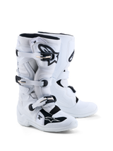 Alpinestars Youth Tech 7S Motocross Boots, White and Black junior racing gear with TPU protection and CE certification.