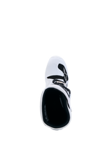 White Alpinestars Youth Tech 7S Motocross Boots, top-down view showing black interior padding and white TPU shin plate.