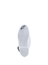 Alpinestars Youth Tech 7S Boots, white motocross racing boots, durable compound sole with textured grip and logo.
