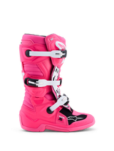 Alpinestars Youth Tech 7S Boots, pink and white youth motocross boots with synthetic TPU protection.
