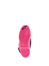 Alpinestars Youth Tech 7S Boots, motocross boots for junior riders, pink fluo sole with textured grip and star logo.