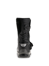 Alpinestars Belize Drystar® Boots, Black adventure touring motorcycle boots, rear view showing the heel counter, buckle closure, and waterproof Drystar® branding.
