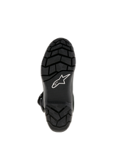 Alpinestars Belize Drystar® Boots, Adventure Touring Motorcycle Boots, bottom view showing black vulcanized rubber outsole with lugged tread pattern for superior grip and white Alpinestars star logo