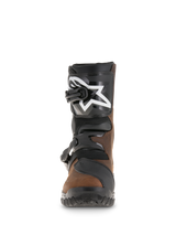 Alpinestars Belize Drystar® Boots, Adventure Touring Boots, Oiled Brown and Black, front view showing TPU shin plate with white star logo, dual buckle closure system, and rugged textured sole