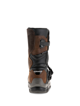 Alpinestars Belize Drystar® Boots, rear view, Oiled Brown and Black, waterproof adventure touring motorcycle boots featuring a short-calf design, embossed 'BELIZE' logo, and rugged heel protector.