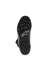 Alpinestars Belize Drystar® Boots, black vulcanized rubber outsole with rugged textured tread pattern, featuring white Alpinestars star logo, durable grip design for adventure touring