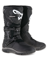 Alpinestars Corozal Adventure Drystar® Boots, Black, adventure touring motorcycle boots with white Astar logo on shin plate, dual buckle closure system, and rugged multi-material construction for all-terrain performance.