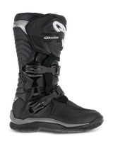 Alpinestars Corozal Adventure Drystar Boots, Motorcycle Adventure Touring Boots, Black with White and Gray Accents, Tall Design with Dual Buckle Closure, Reinforced Toe and Ankle Protection, Textured Grip Sole, Durable Synthetic Construction