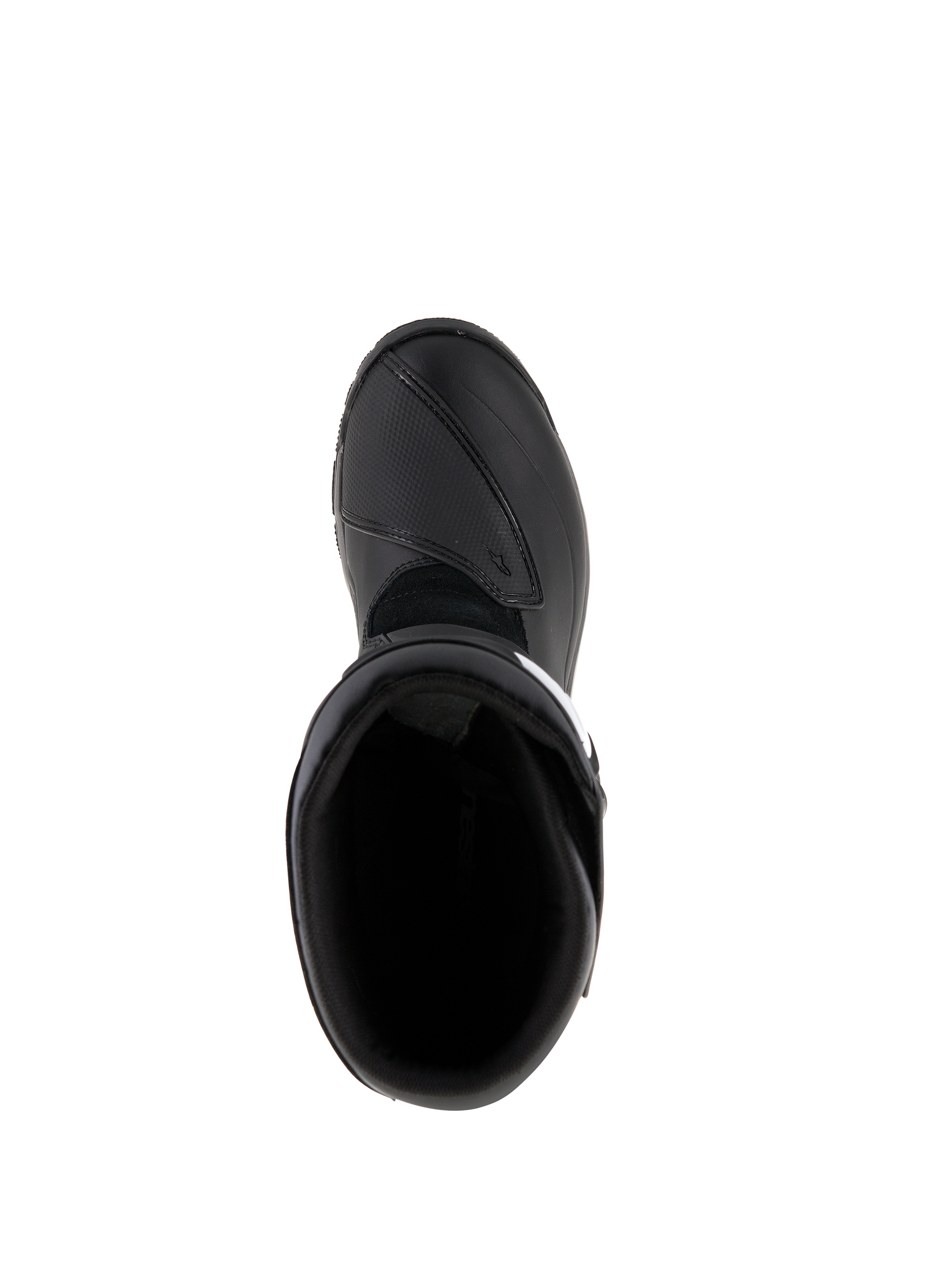 Alpinestars Corozal Adventure Drystar® Boots, Black, top-down view looking into the interior opening, waterproof adventure touring motorcycle footwear with reinforced toe box