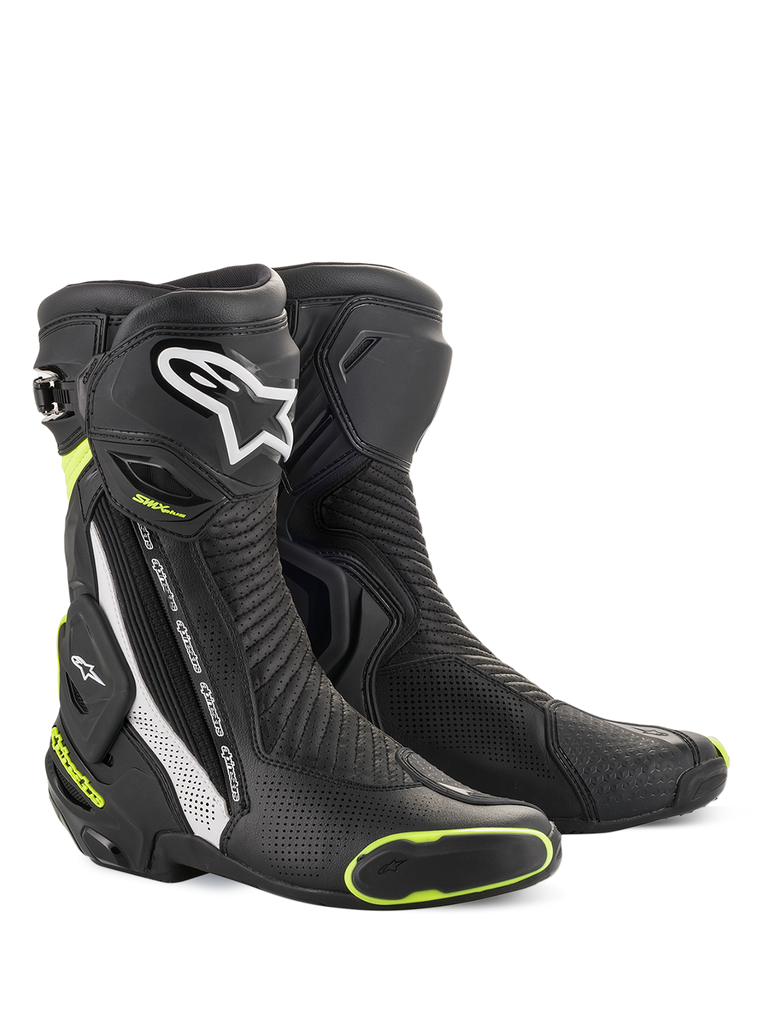 Alpinestars SMX Plus V2 Vented Boots, Men's Motorcycle Racing Boots, Black and Yellow, Vented Leather with CE Certification.