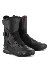 Alpinestars SP-X BOA® Boots, mid-height sport motorcycle boots in Black Black, featuring the side-mounted BOA Fit System dial, Rideknit mesh panels, and TPU protective reinforcements for road riding.
