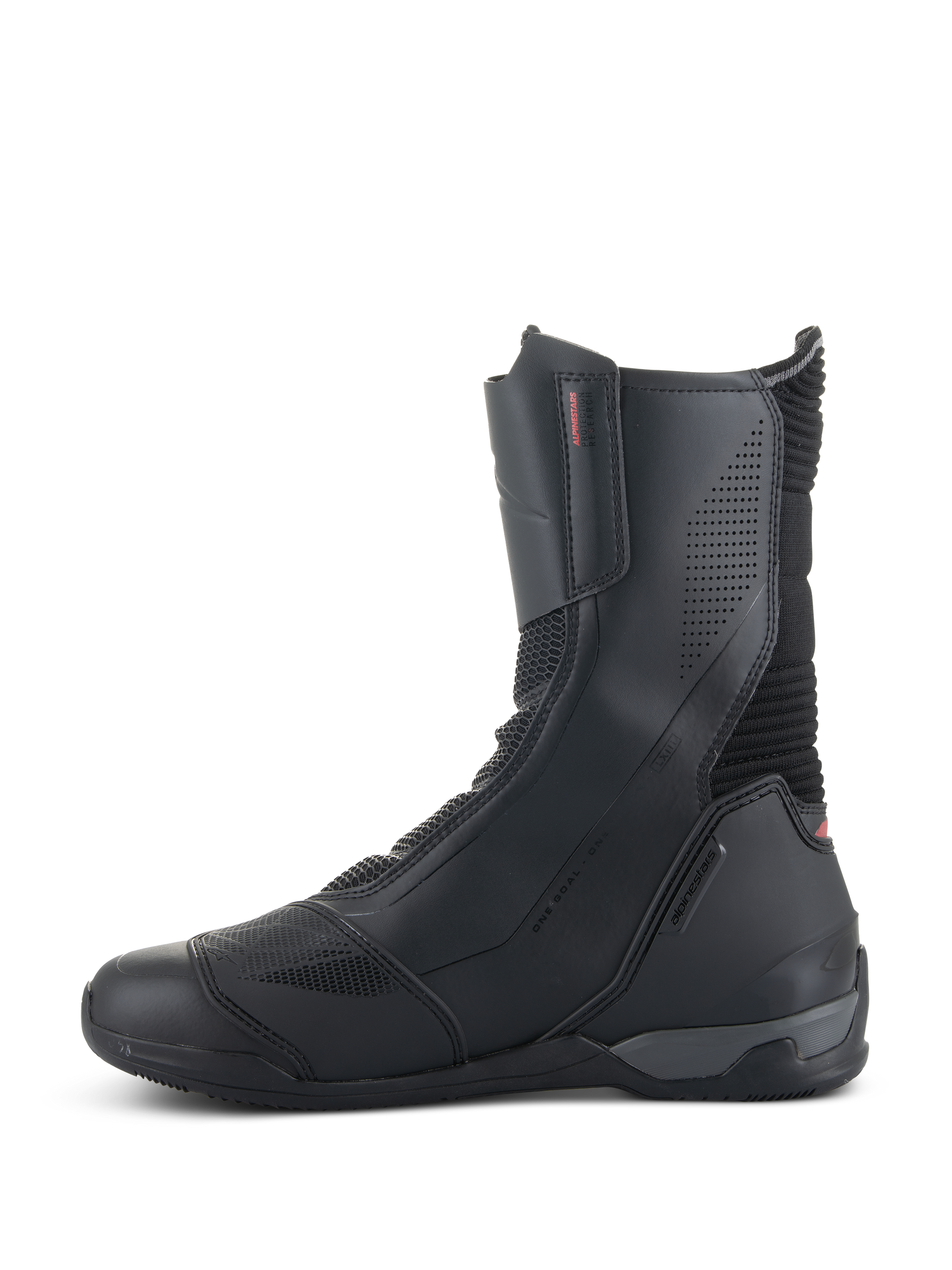 Alpinestars SP-X BOA® Boots, Motorcycle Riding Boots, Black, mid-height design with microfiber and Rideknit mesh panels, featuring a medial zipper and sleek sport profile.
