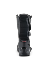 Alpinestars SP-X BOA Boots, Mid-Height Motorcycle Sport Boots, Black, Rear view highlighting the ribbed accordion flex panel, reinforced TPU heel counter, and side BOA Fit System dial