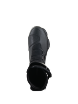 Alpinestars SP-X BOA® Boots, Black, top-down view looking into the ankle opening, featuring Rideknit® mesh and the side-mounted BOA® Fit System, sleek mid-height sport motorcycle boot