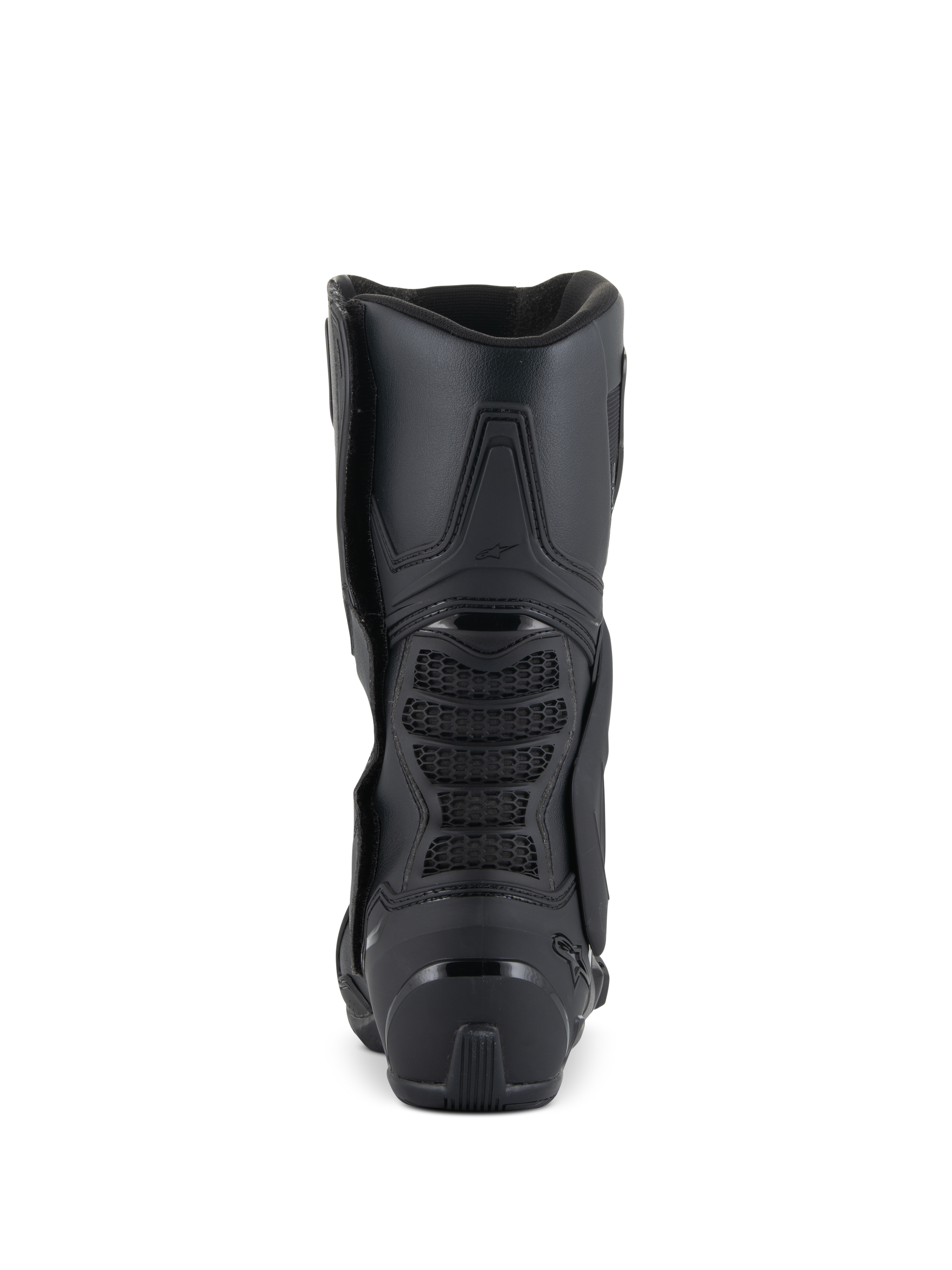 Alpinestars SMX-6 V3 Boots, Performance Motorcycle Boots, Black, rear view showing the reinforced heel, 3D mesh back flexion zone, and sleek ergonomic design for track and street riding