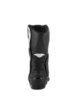 Alpinestars Stella SMX-6 V3 Boots, Women's Motorcycle Boots, Black and White, rear view featuring TPU heel counter and flexible accordion panels, durable performance design