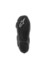 Alpinestars Stella SMX-6 V3 Boots, sole view, black lightweight rubber compound with textured grip, white Alpinestars logo, designed for track and street performance