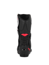 Alpinestars Stella SMX-6 V3 Boots, Black White Diva Pink, rear view showing black microfiber construction, pink TPU accents on the calf and heel, and integrated mesh ventilation for sport riding performance