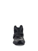 Alpinestars SMX-1 R V2 Vented Boots, Black, low-cut performance riding shoe, front-on view showing strap closure and TPU toe protection, ventilated microfiber upper
