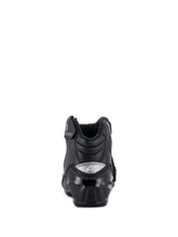 Alpinestars SMX-1 R V2 Vented Boots, Low-cut motorcycle riding shoe, Black, Rear view featuring glossy TPU heel protector with silver logo, perforated microfiber for ventilation, and ergonomic design for sport riding