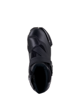 Alpinestars SMX-1 R V2 Vented Boots, Black, top-down view showing the ventilated microfiber upper, TPU shift pad, and ergonomic collar for performance riding.