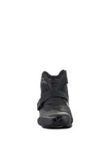 Alpinestars Women Stella SMX-1 R V2 Boots, low-cut performance motorcycle boot, Black, front-facing view, featuring microfiber upper, TPU shift pad, and ergonomic closure strap, sport-inspired design
