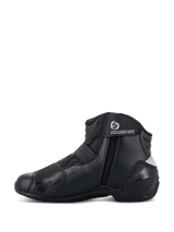 Alpinestars Women Stella SMX-1 R V2 Boots, Black, low-cut performance motorcycle riding boot, side profile view showing zipper closure, ankle strap with logo, and microfiber construction with TPU heel counter